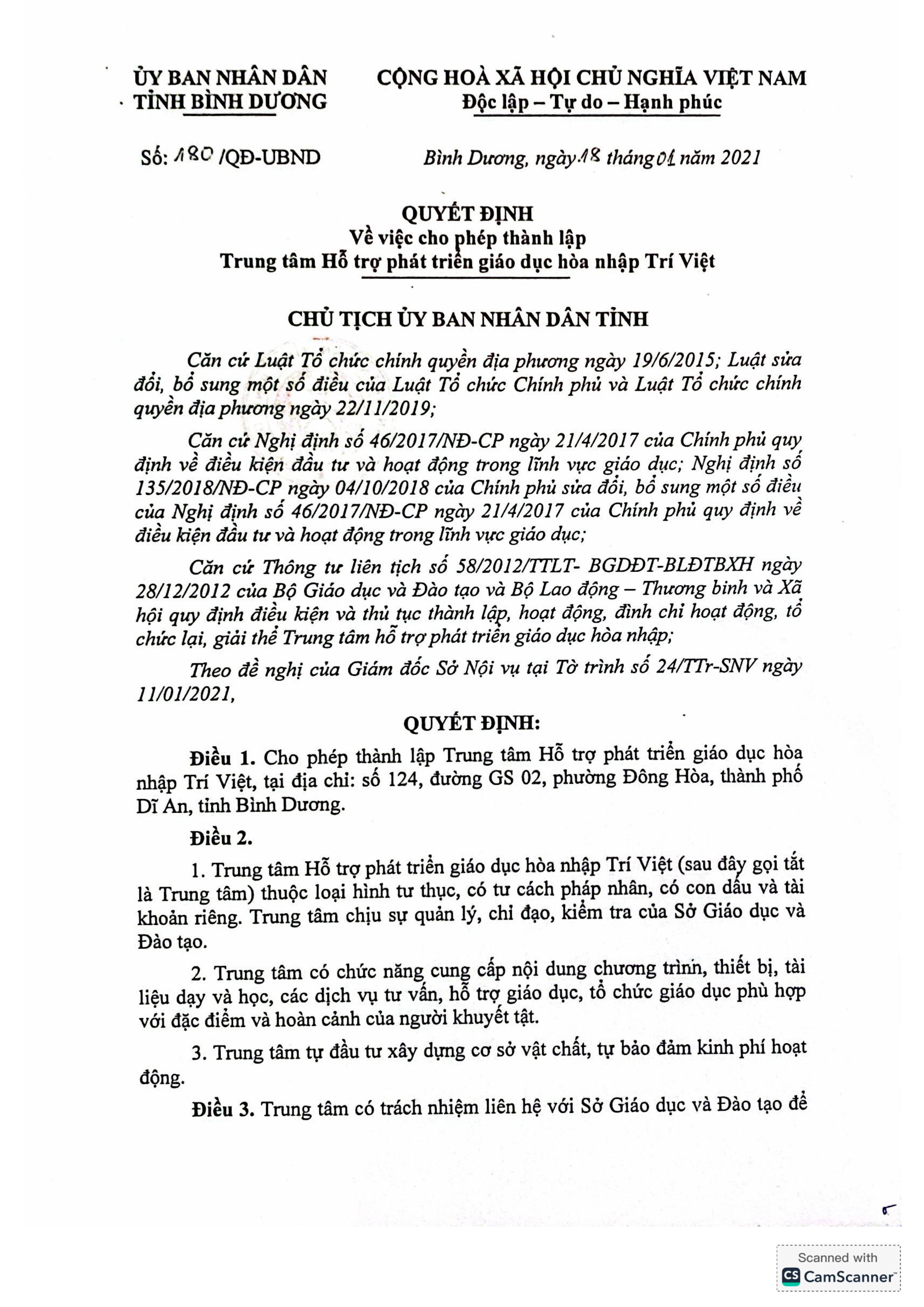 Quyt nh thnh lp Tr Vit 1